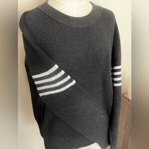 Faherty Unisex Cotton/ Cashmere Charcoal Sweater with Light Stripes. X large.